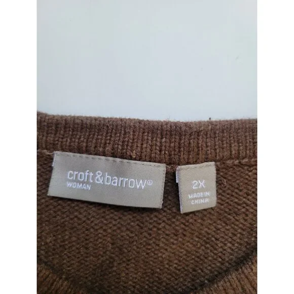 Croft & Barrow patchwork cardigan sweater featuring embroidered nature scenes 2X - Picture 10 of 14